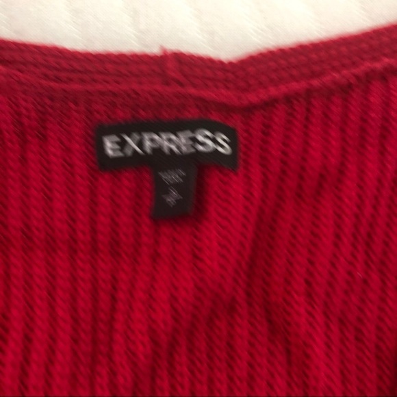 Express Sweater Womens Small Cherry Red Chunky Knit V Neck Cozy Tunic Christmas - Picture 2 of 4